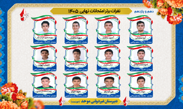 نفرات برتر امتحانات نهایی 1405